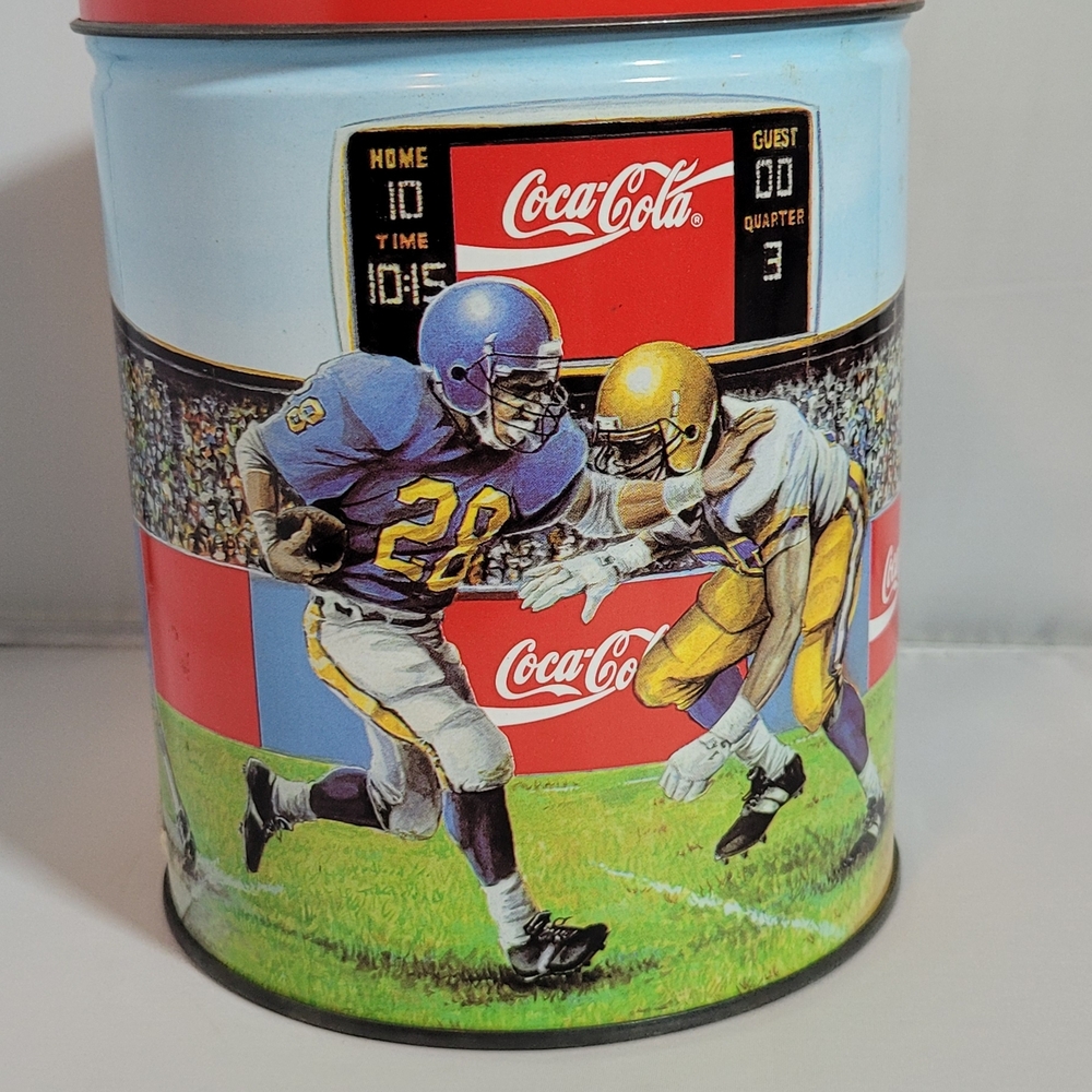 Vintagr Coca-Cola Football Tin - Red & Light Blue Graphics